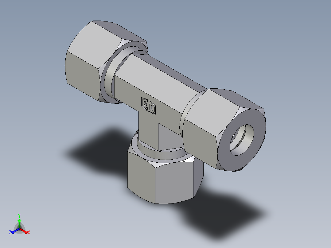 卡套式工业通用硬管接头EO_Union_tee_T12ZS71正等轴测图
