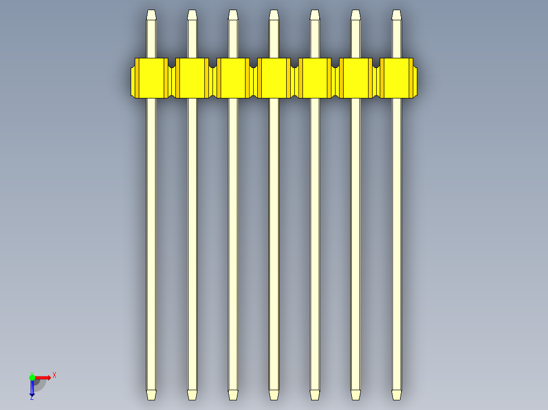 彩色公头100mil（2.54mm）系列-DS1021_yellow_1x07p_100mil_Type19_rev1.0俯视图