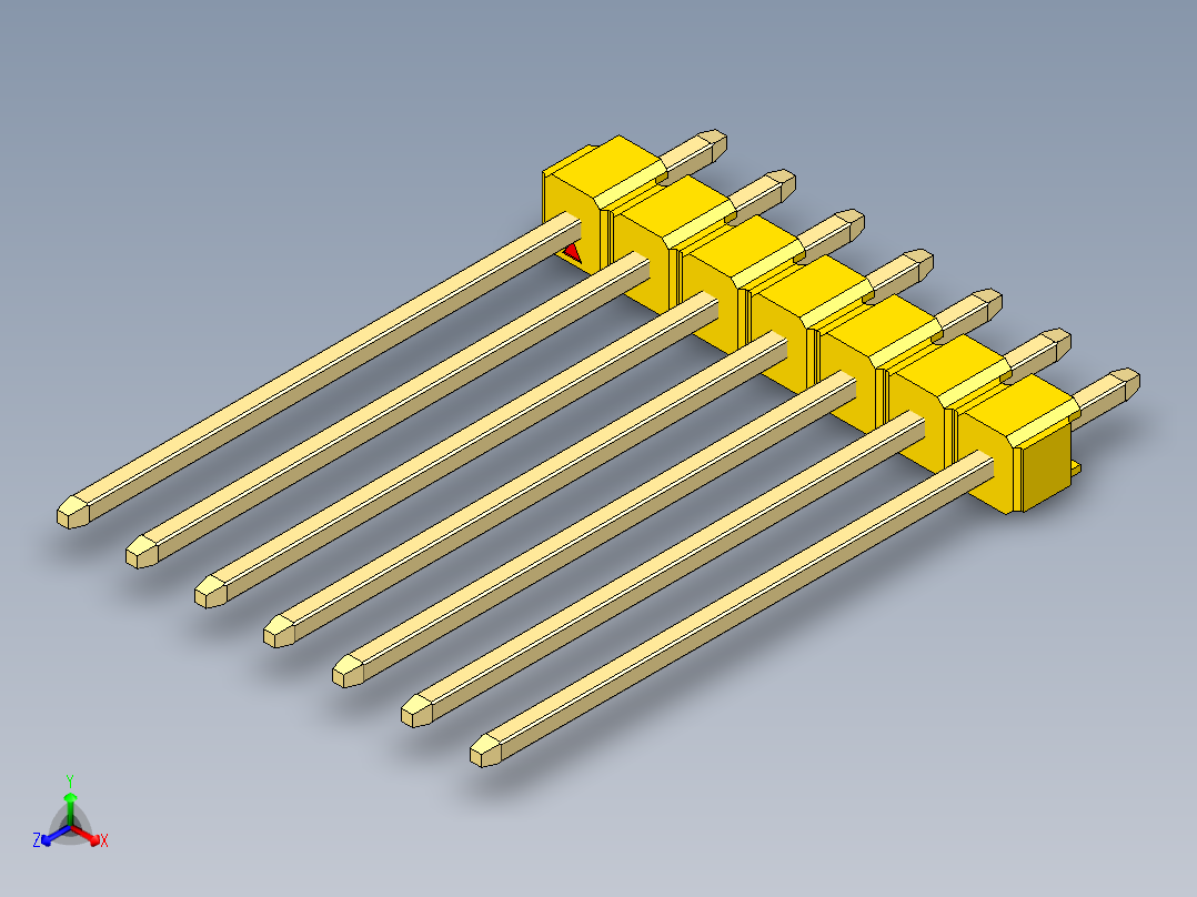 彩色公头100mil（2.54mm）系列-DS1021_yellow_1x07p_100mil_Type19_rev1.0正等轴测图