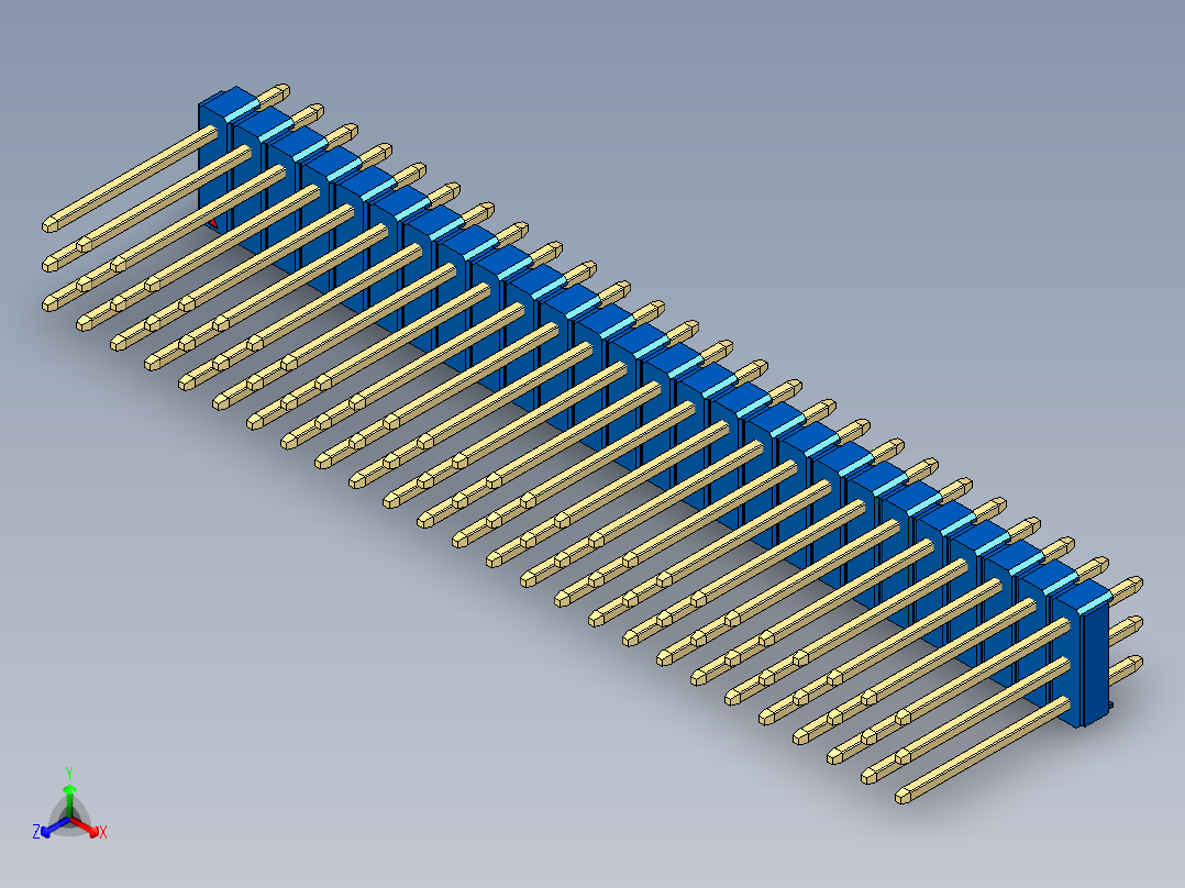 彩色公头100mil（2.54mm）系列-DS1021_blue_3x26p_100mil_Type5_rev1.0正等轴测图