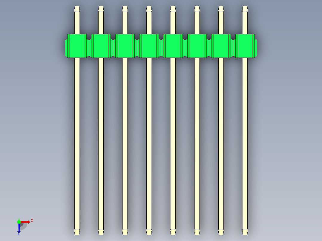 彩色公头100mil（2.54mm）系列-DS1021_green_1x08p_100mil_Type19_rev1.0俯视图
