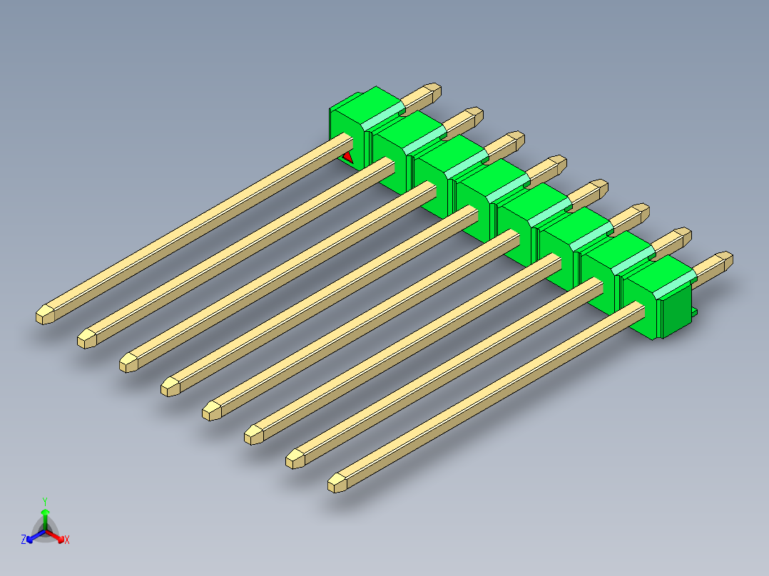 彩色公头100mil（2.54mm）系列-DS1021_green_1x08p_100mil_Type19_rev1.0正等轴测图
