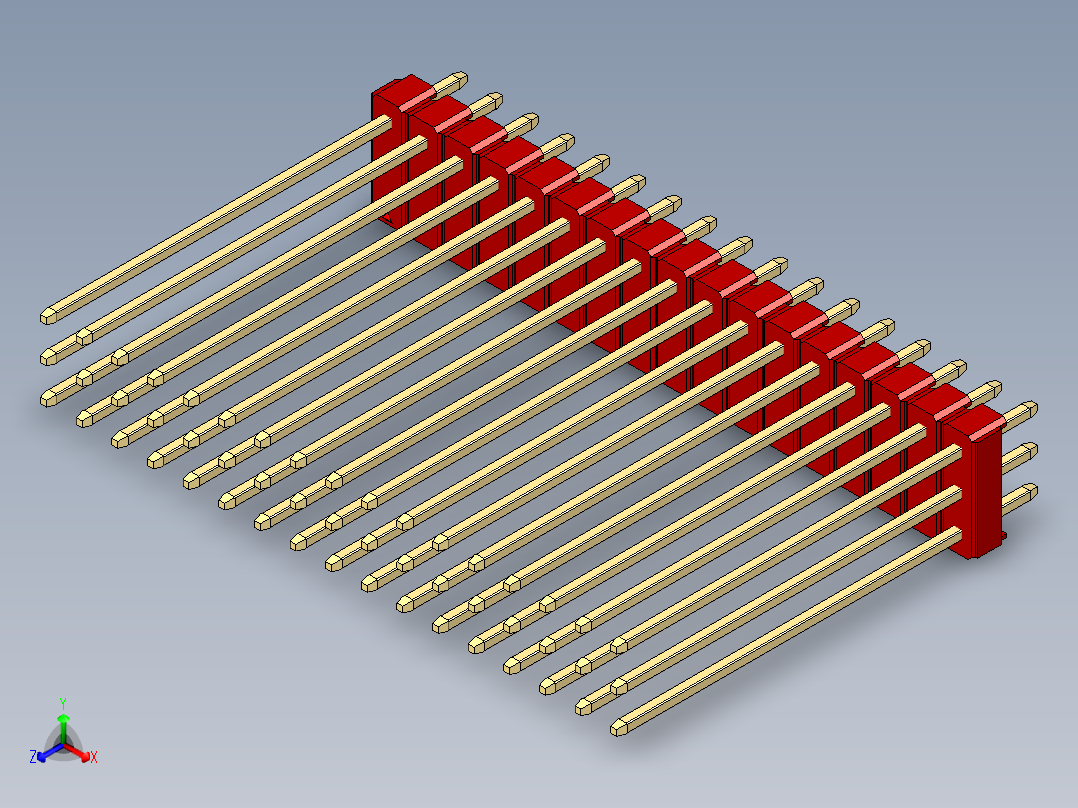 彩色公头100mil（2.54mm）系列-DS1021_red_3x17p_100mil_Type43_rev1.0正等轴测图