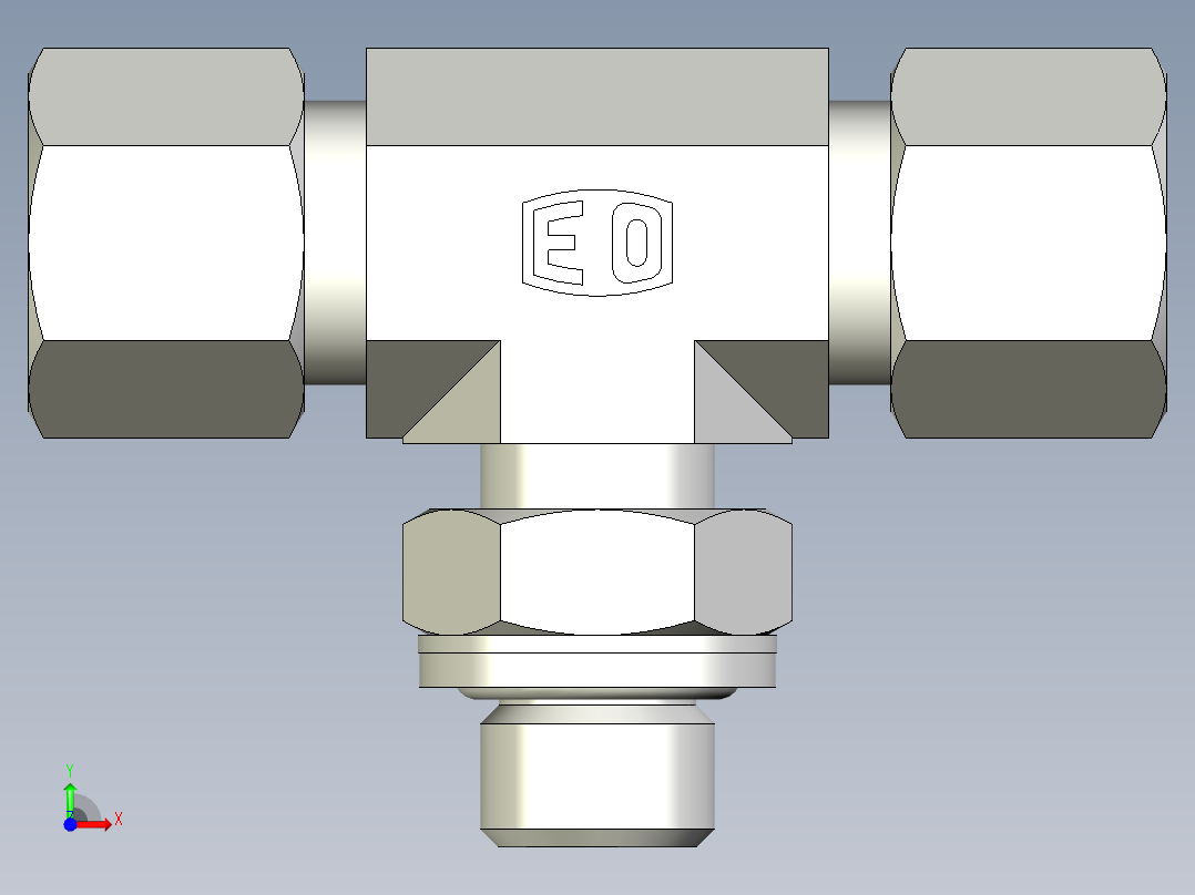 卡套式工业通用硬管接头EO_Adjustable_locknut_branch_tee_TEE10LRCF前视图