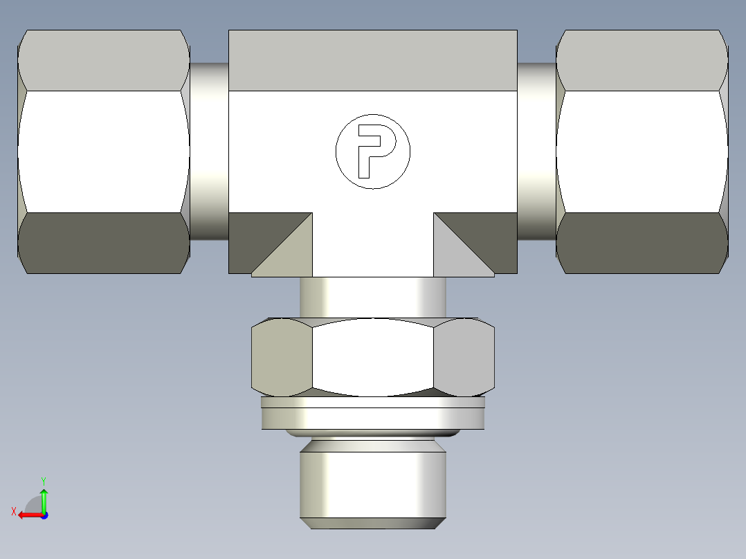 卡套式工业通用硬管接头EO_Adjustable_locknut_branch_tee_TEE10LRCF后视图