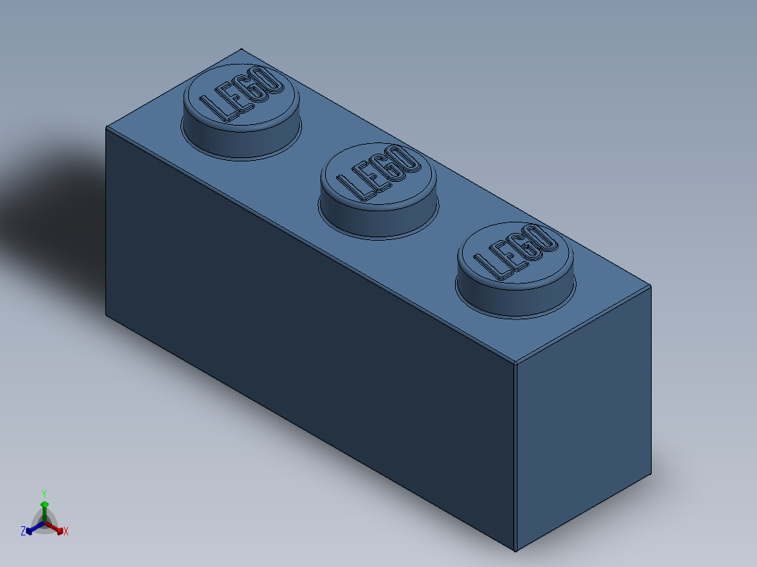 乐高套装 4421基本积木-6000881 - 3622 Medium Blue Brick 1 x 3.SLDPRT正等轴测图