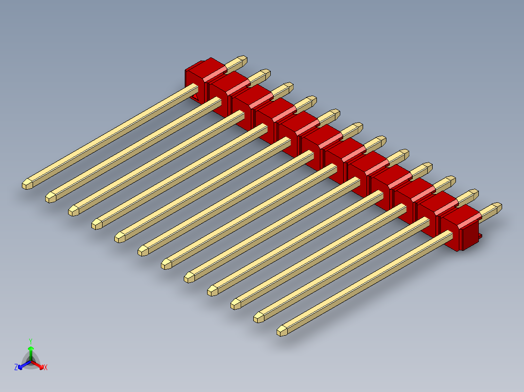 彩色公头100mil（2.54mm）系列-DS1021_red_1x12p_100mil_Type19_rev1.0正等轴测图