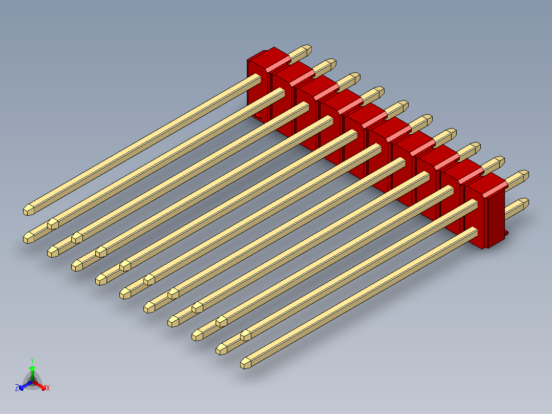 彩色公头100mil（2.54mm）系列-DS1021_red_2x10p_100mil_Type43_rev1.0正等轴测图