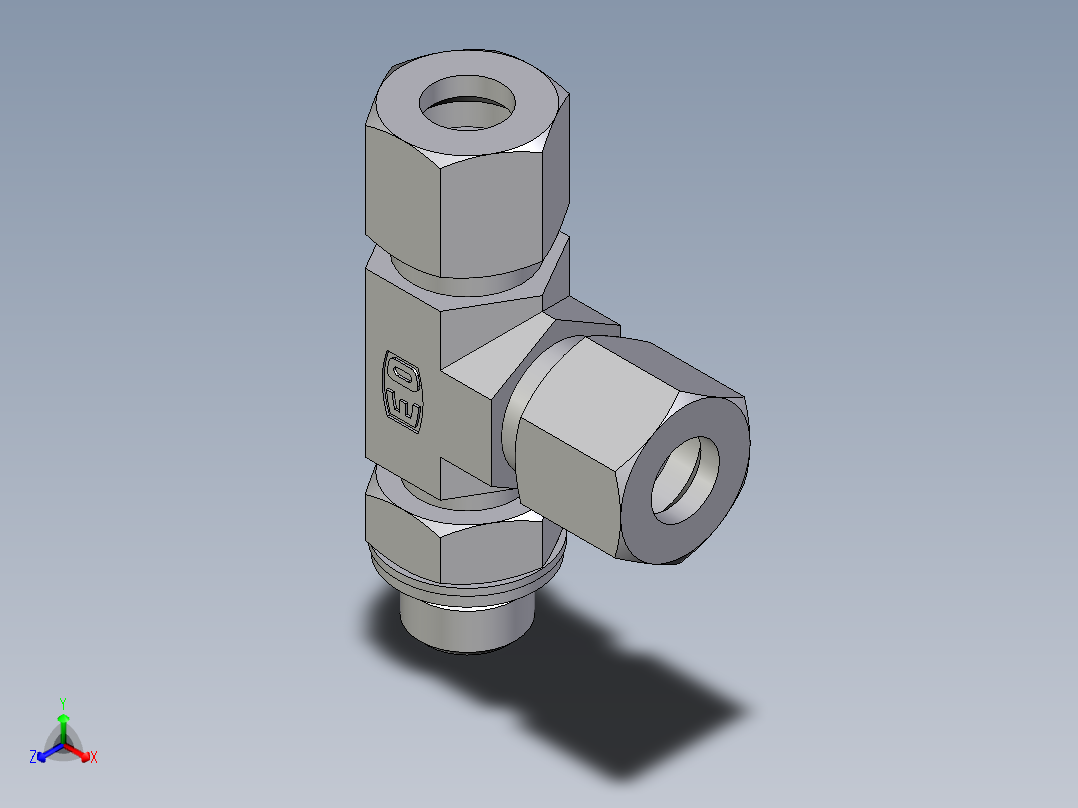 卡套式工业通用硬管接头EO_Adjustable_locknut_run_tee_LEE10LMCF正等轴测图