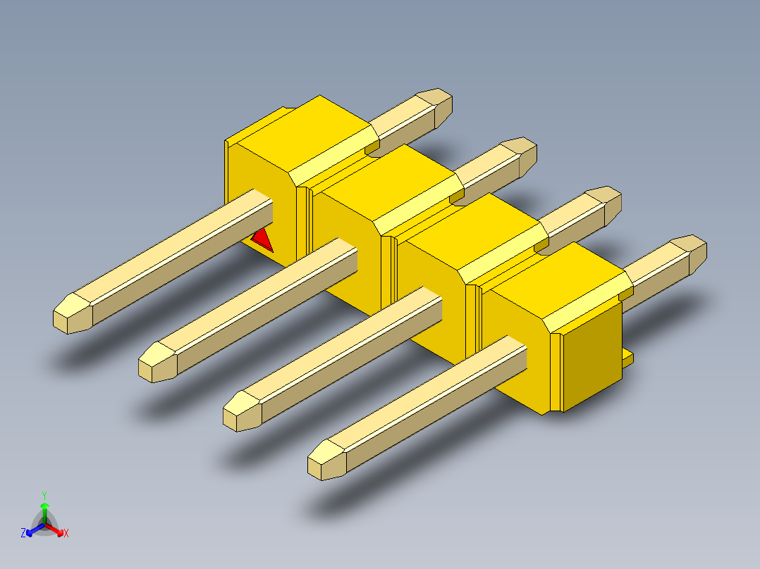 彩色公头100mil（2.54mm）系列-DS1021_yellow_1x04p_100mil_Type1_rev1.0正等轴测图