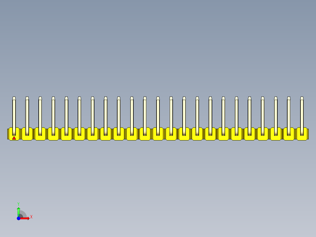 彩色公排针 100mil 2.54mm 系列-DS1022_yellow_23p_100mil_TypeU_rev1.0前视图