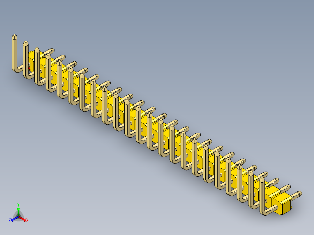 彩色公排针 100mil 2.54mm 系列-DS1022_yellow_23p_100mil_TypeU_rev1.0正等轴测图