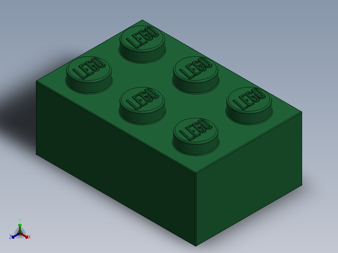 乐高套装 4421基本积木-4109674 - 3002 Dark Green Brick 2 x 3.SLDPRT正等轴测图