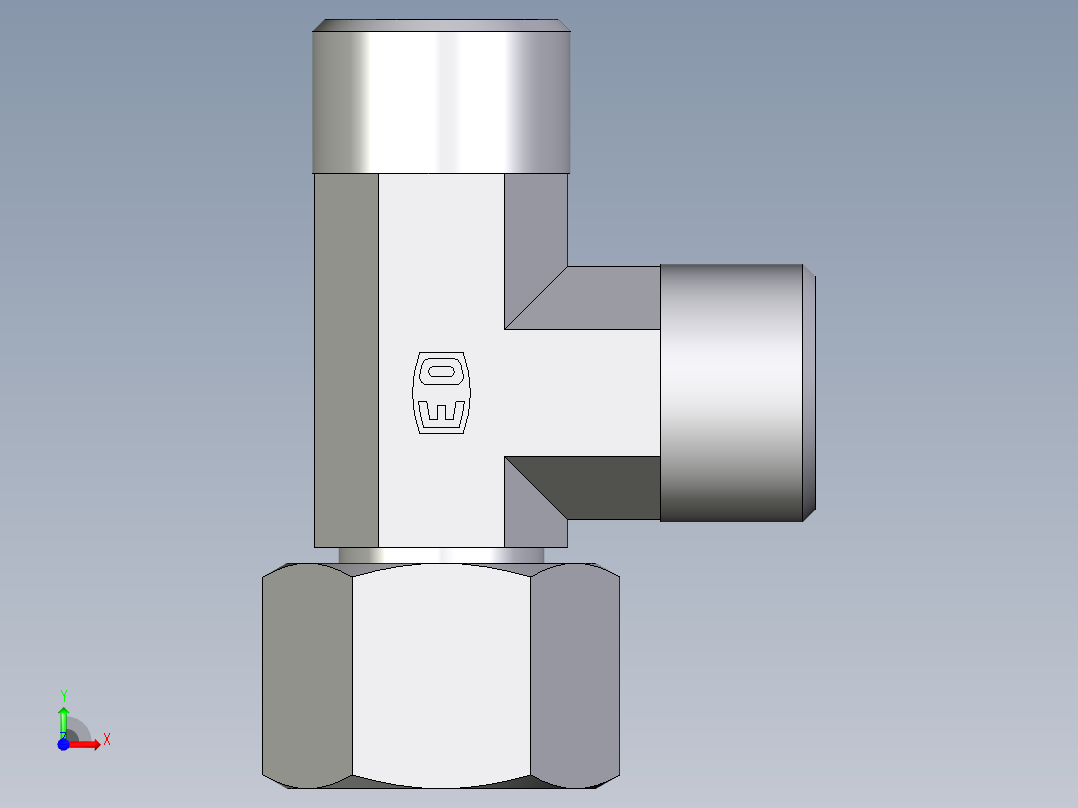 卡套式工业通用硬管接头EO_Swivel_nut_run_tee_EL12SOMDCF前视图