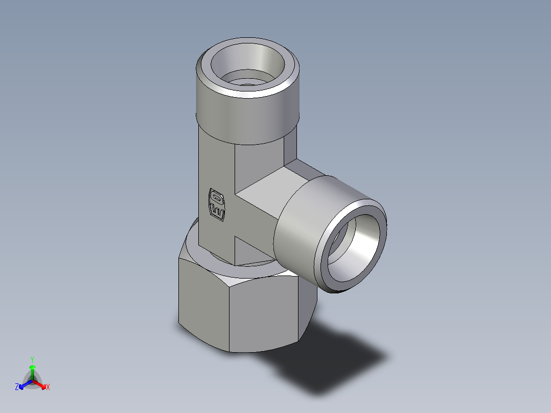 卡套式工业通用硬管接头EO_Swivel_nut_run_tee_EL12SOMDCF正等轴测图