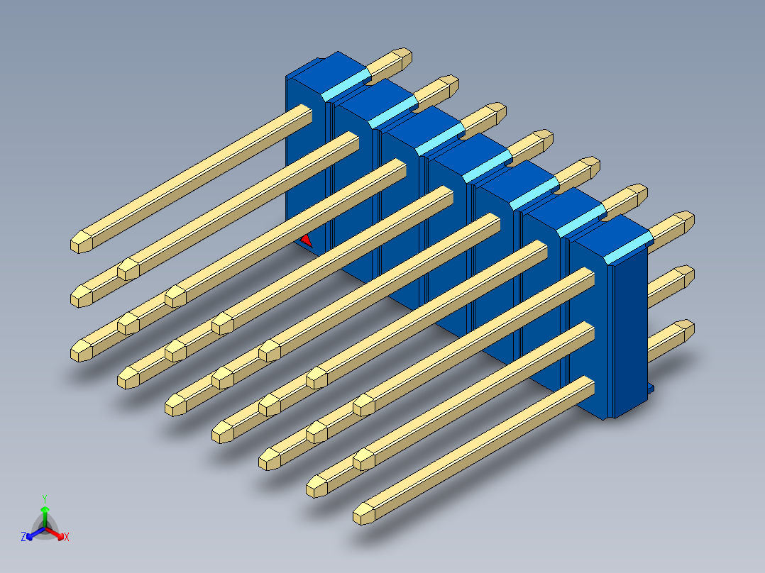 彩色公头100mil（2.54mm）系列-DS1021_blue_3x07p_100mil_Type5_rev1.0正等轴测图