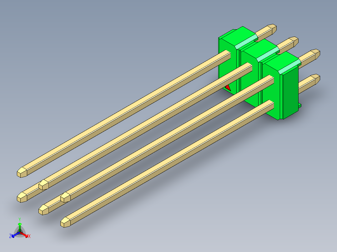 彩色公头100mil（2.54mm）系列-DS1021_green_2x03p_100mil_Type43_rev1.0正等轴测图