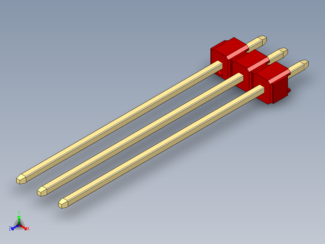 彩色公头100mil（2.54mm）系列-DS1021_red_1x03p_100mil_Type43_rev1.0正等轴测图