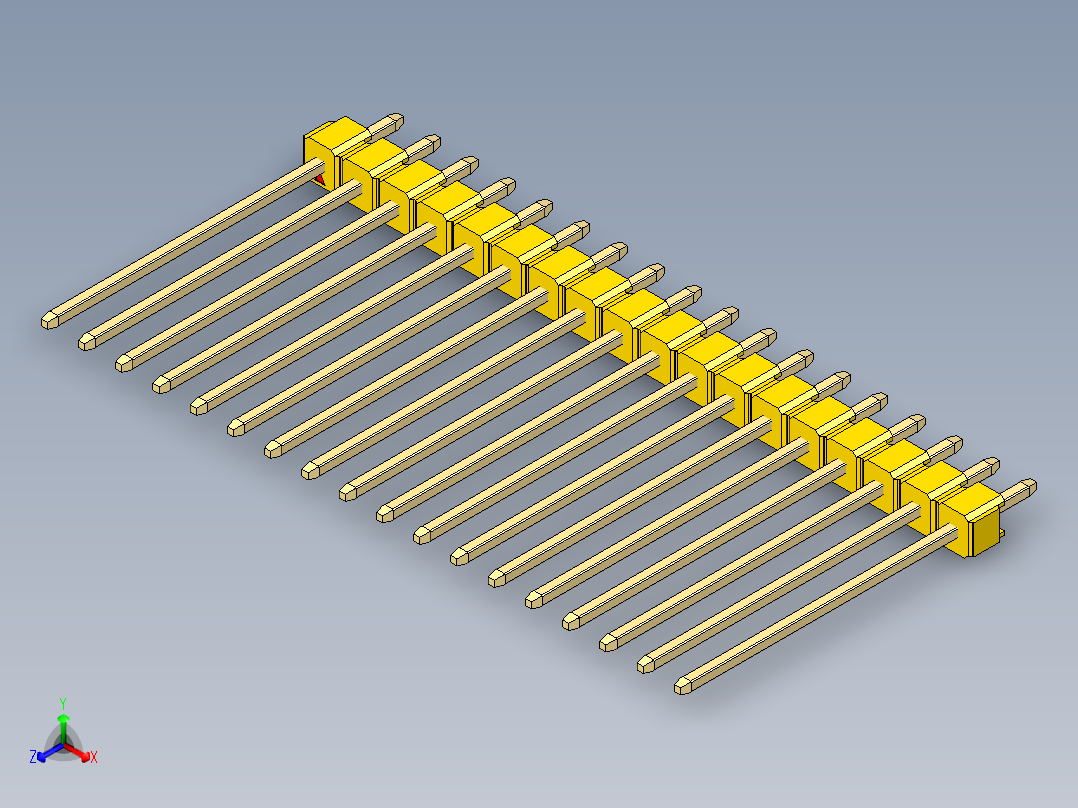 彩色公头100mil（2.54mm）系列-DS1021_yellow_1x18p_100mil_Type19_rev1.0正等轴测图