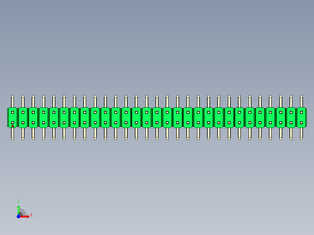 彩色公排针 100mil 2.54mm 系列-DS1022_green_58p_100mil_TypeSMT_rev1.0前视图