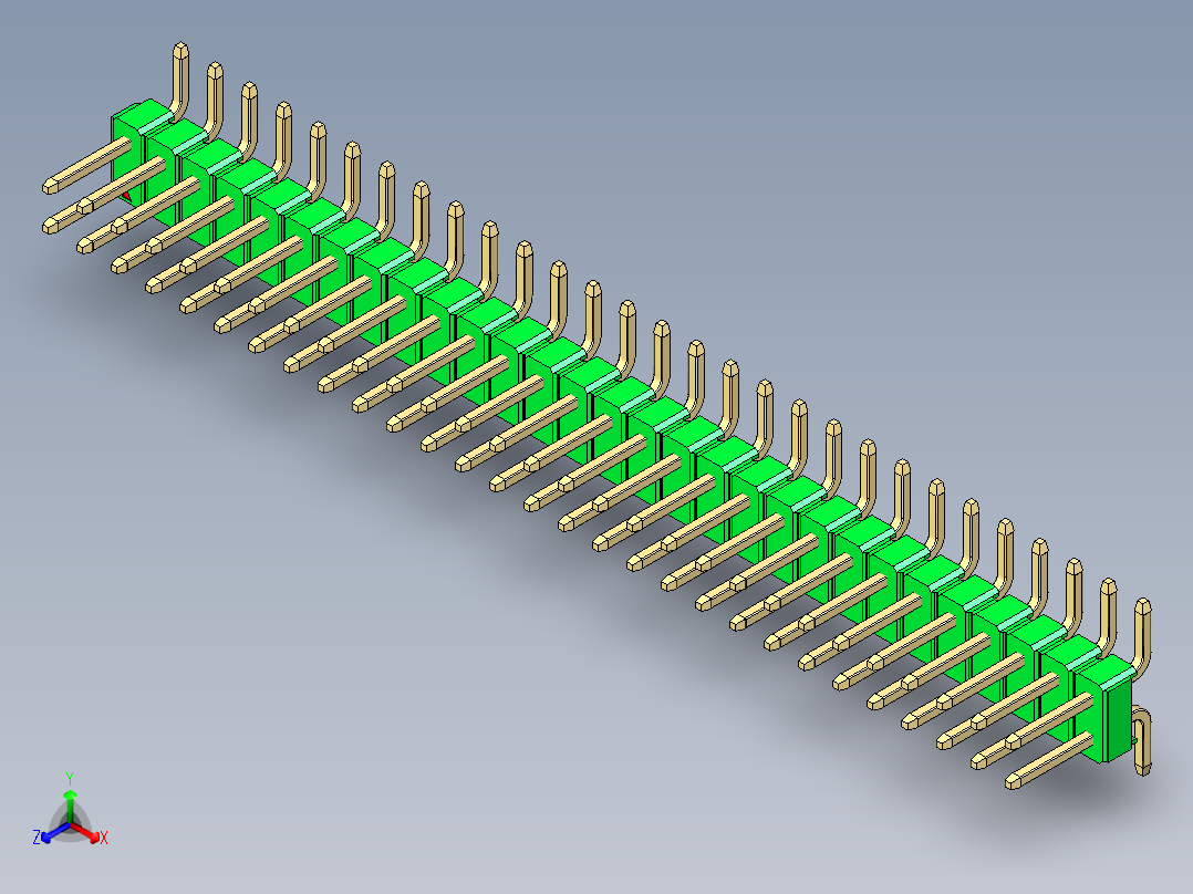 彩色公排针 100mil 2.54mm 系列-DS1022_green_58p_100mil_TypeSMT_rev1.0正等轴测图