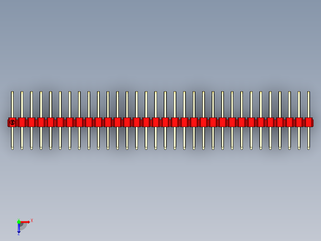 彩色公排针 100mil 2.54mm 系列-DS1022_red_3x32p_100mil_TypeD_rev1.0俯视图