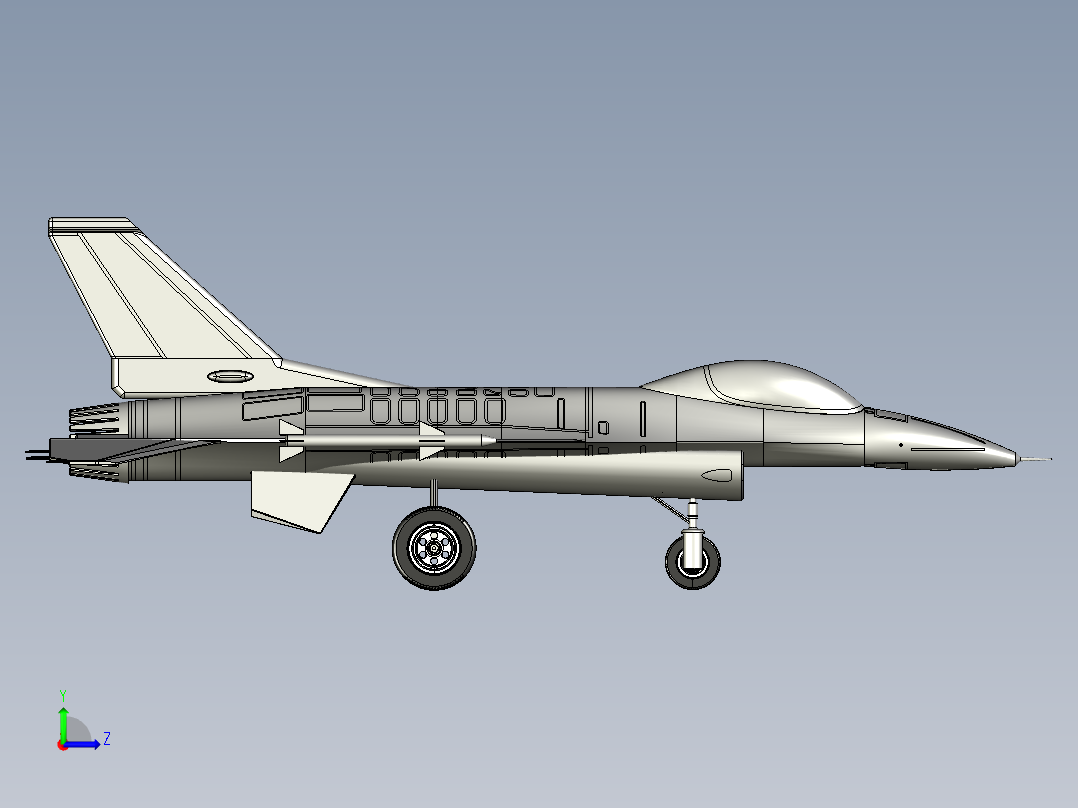 战斗机模型3D图纸 STEP格式左视图
