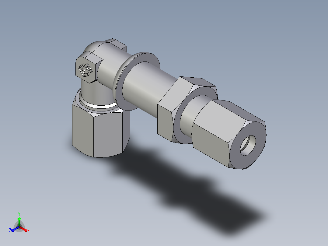 卡套式工业通用硬管接头EO_Bulkhead_elbow_WSV06L71正等轴测图