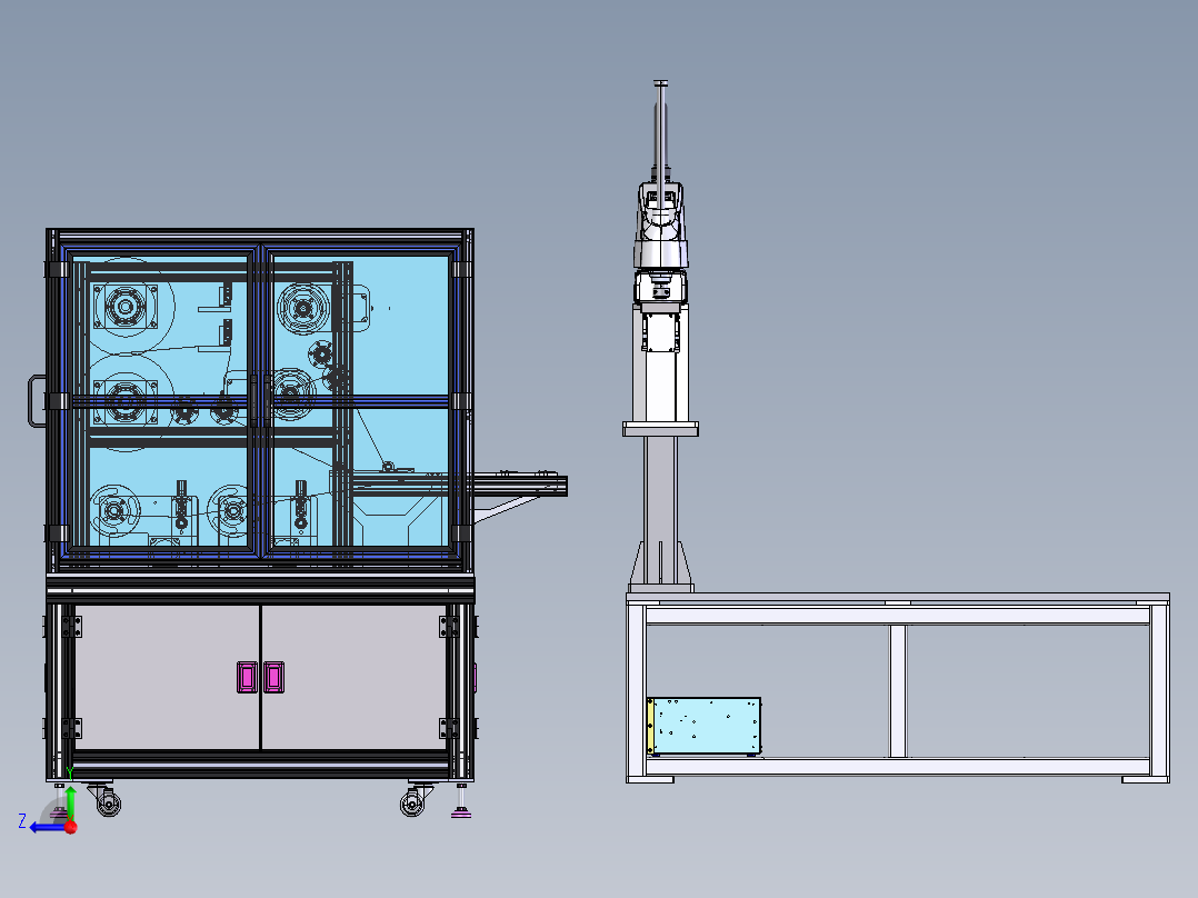 比亚迪新能源电池组装线-电芯贴膜工位sw18可编辑右视图