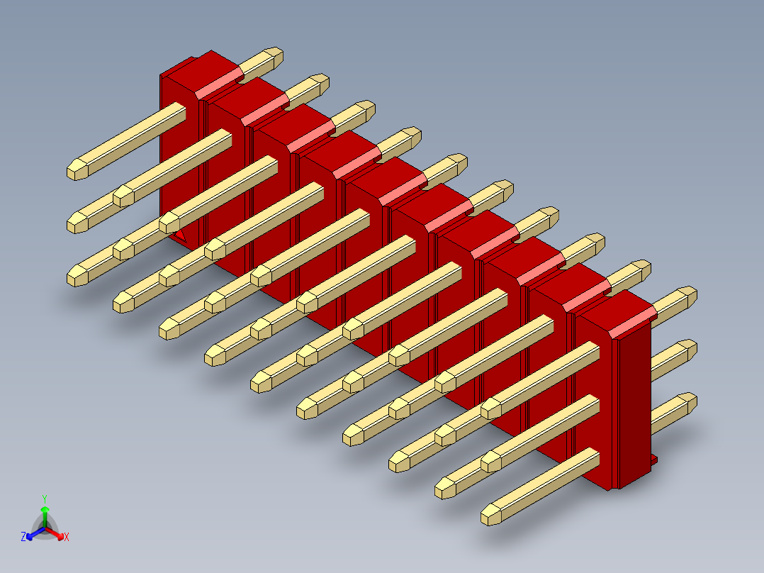 彩色公头100mil（2.54mm）系列-DS1021_red_3x10p_100mil_Type1_rev1.0正等轴测图