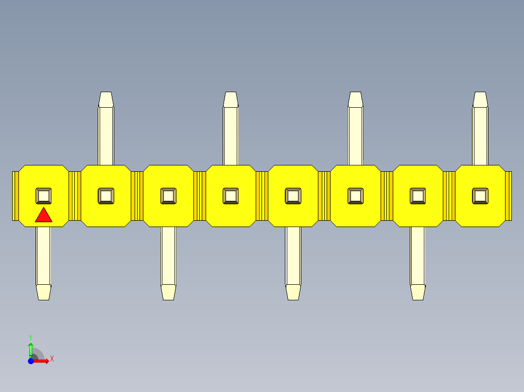 彩色公排针 100mil 2.54mm 系列-DS1022_yellow_08p_100mil_Type_SMT_R2_rev1.0前视图