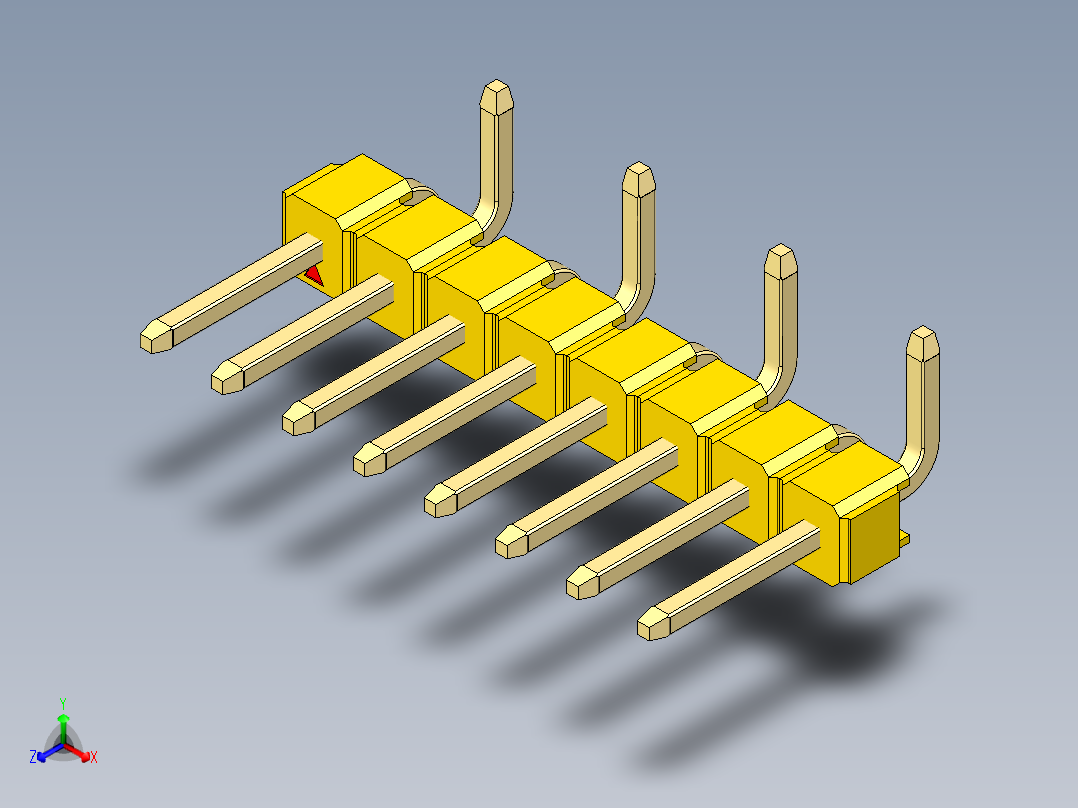 彩色公排针 100mil 2.54mm 系列-DS1022_yellow_08p_100mil_Type_SMT_R2_rev1.0正等轴测图