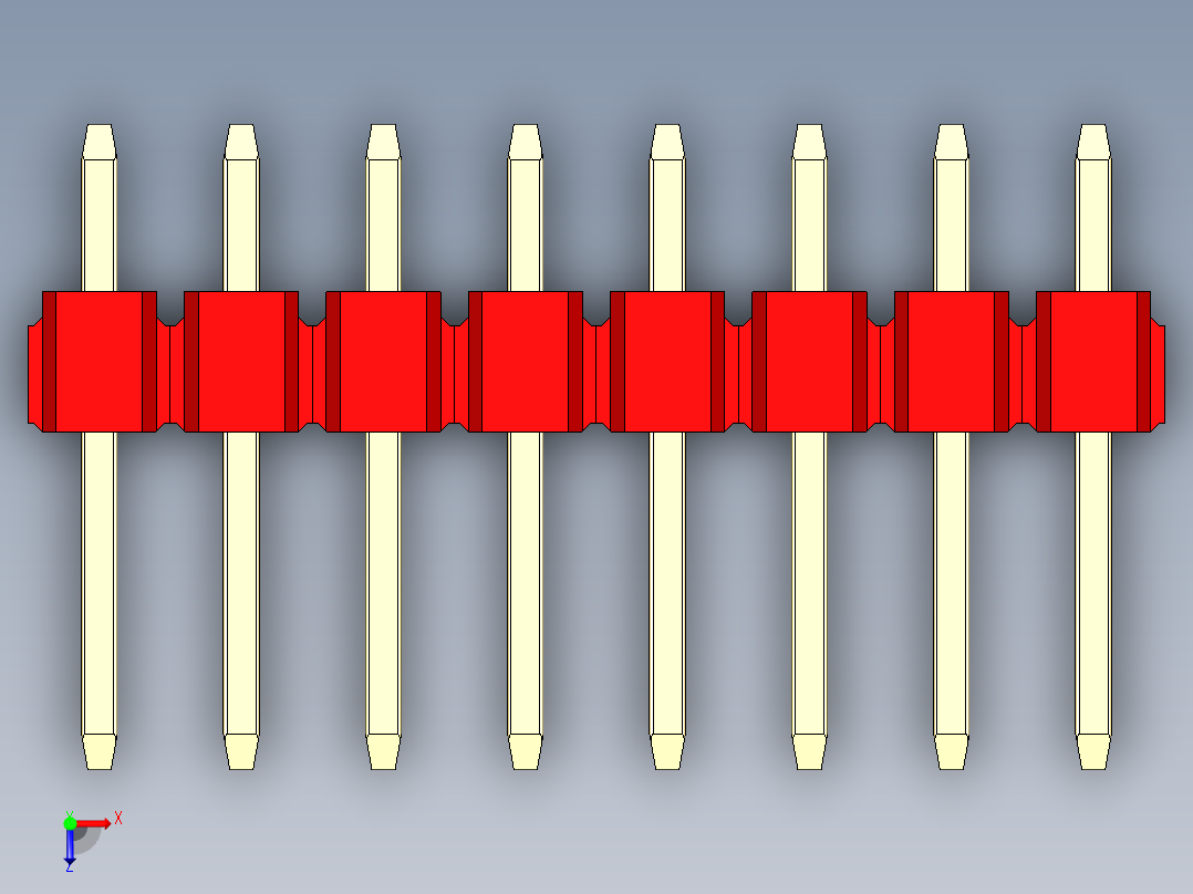 彩色公头100mil（2.54mm）系列-DS1021_red_2x08p_100mil_Type1_rev1.0俯视图