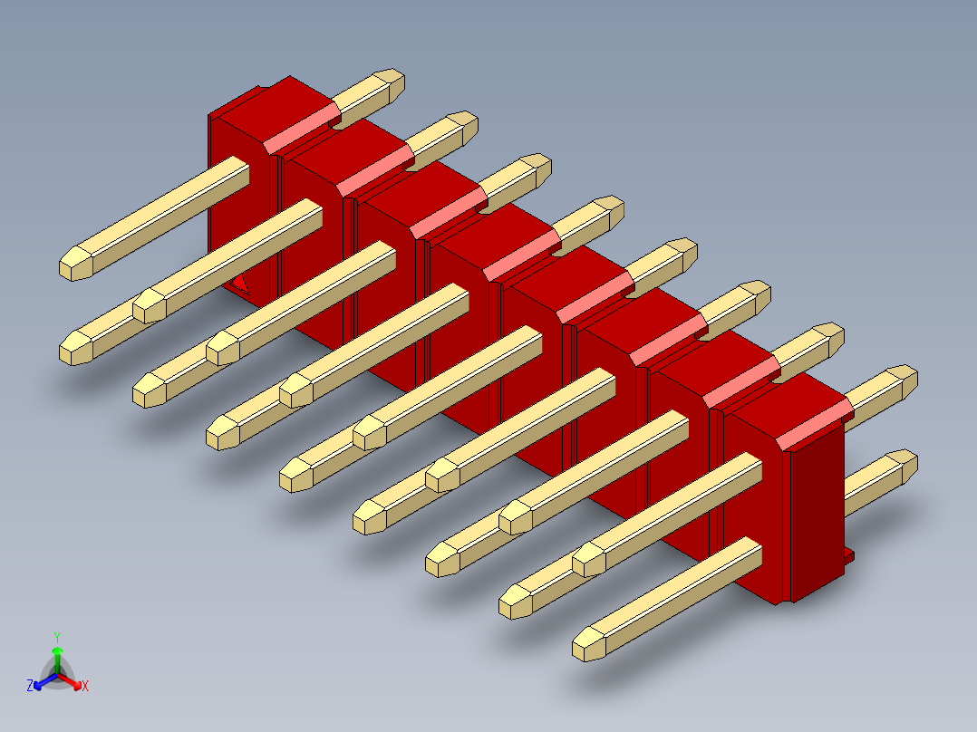 彩色公头100mil（2.54mm）系列-DS1021_red_2x08p_100mil_Type1_rev1.0正等轴测图