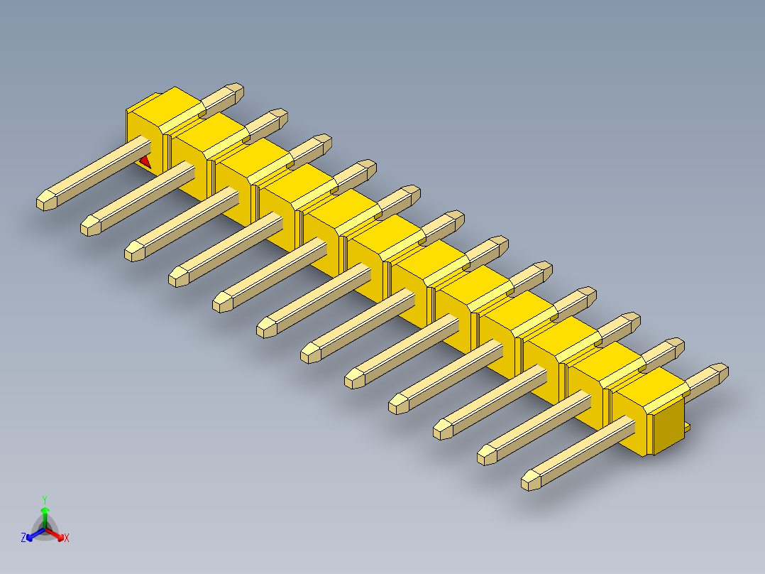彩色公头100mil（2.54mm）系列-DS1021_yellow_1x12p_100mil_Type1_rev1.0正等轴测图