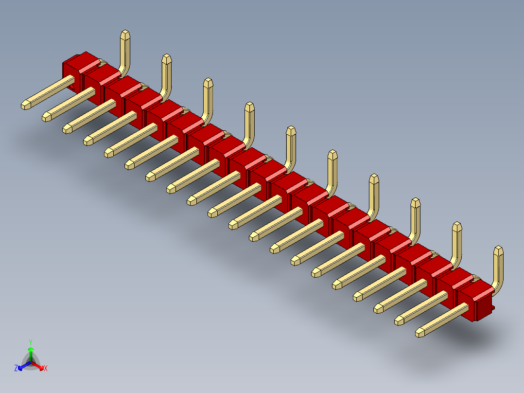 彩色公排针 100mil 2.54mm 系列-DS1022_red_20p_100mil_Type_SMT_R2_rev1.0正等轴测图