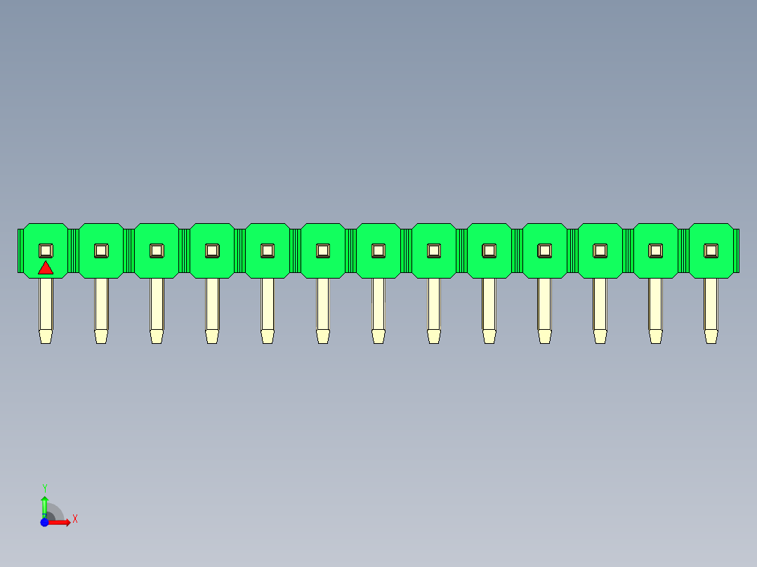 彩色公排针 100mil 2.54mm 系列-DS1022_green_1x13p_100mil_TypeD_rev1.0前视图