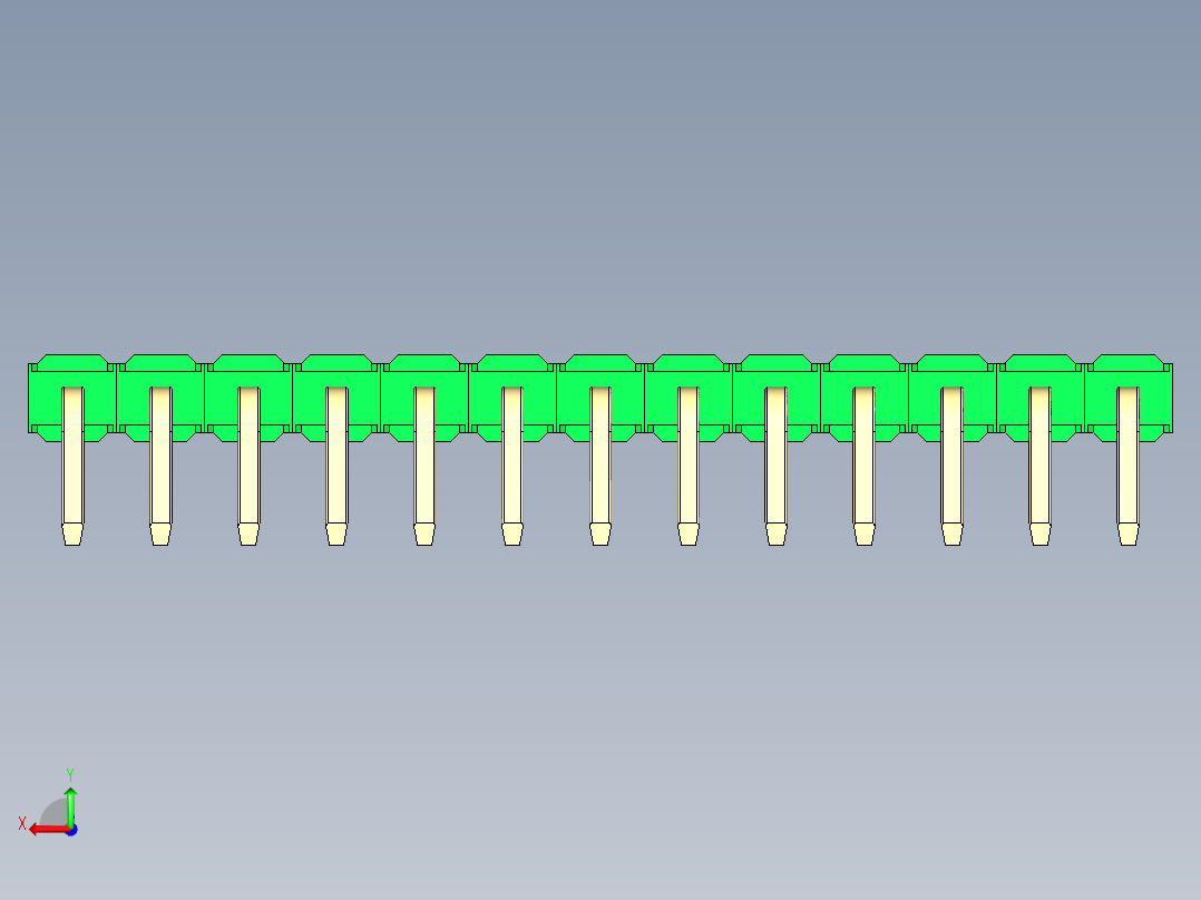 彩色公排针 100mil 2.54mm 系列-DS1022_green_1x13p_100mil_TypeD_rev1.0后视图