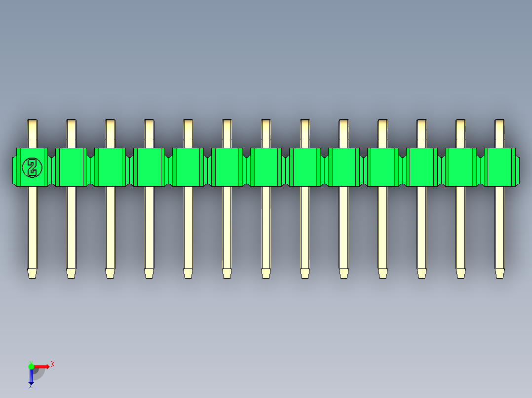 彩色公排针 100mil 2.54mm 系列-DS1022_green_1x13p_100mil_TypeD_rev1.0俯视图
