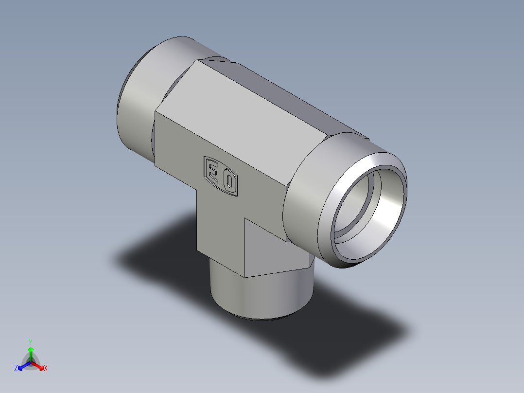 卡套式工业通用硬管接头EO_Male_stud_run_tee_TE18LR71X正等轴测图