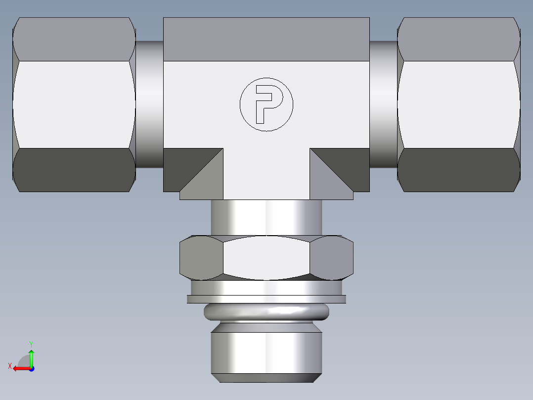 卡套式工业通用硬管接头EO_Adjustable_locknut_branch_tee_TEE10LMORCF后视图
