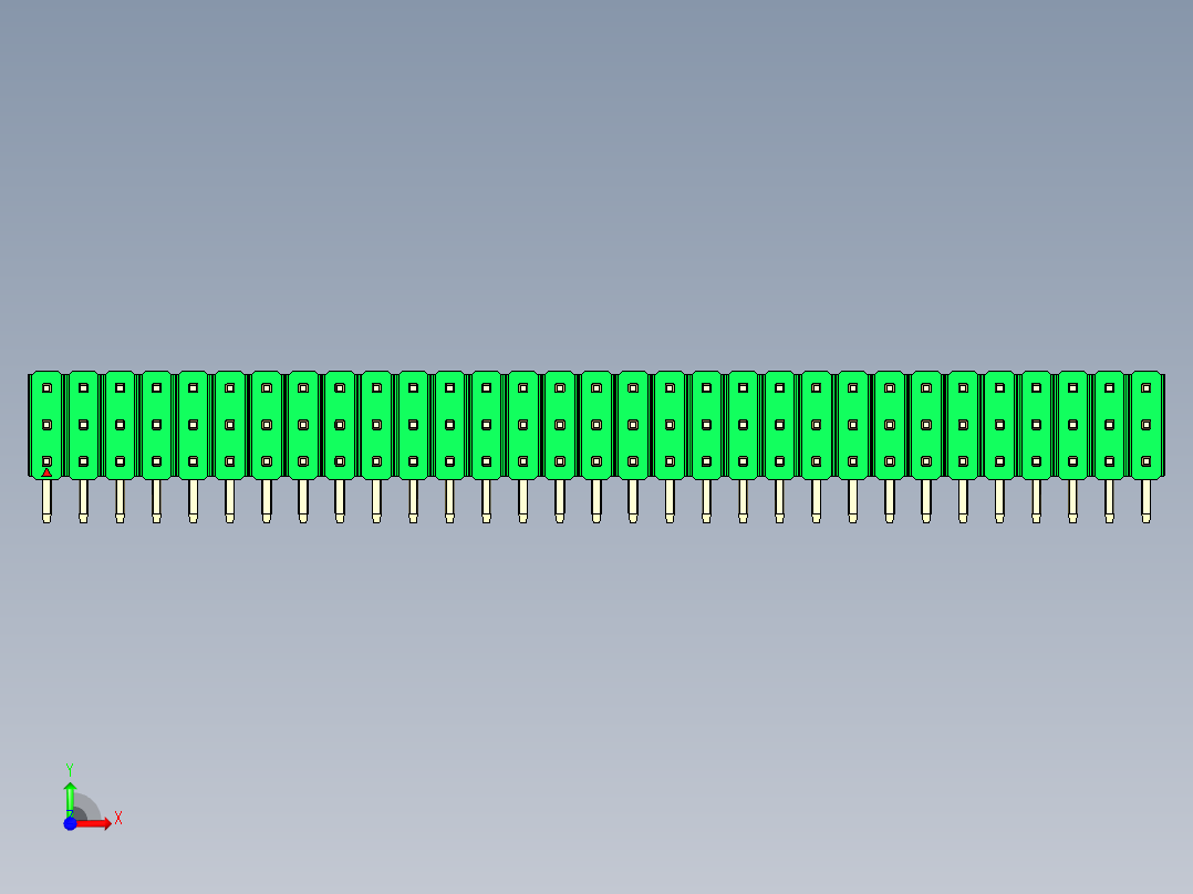 彩色公排针 100mil 2.54mm 系列-DS1022_green_3x31p_100mil_TypeD_rev1.0前视图