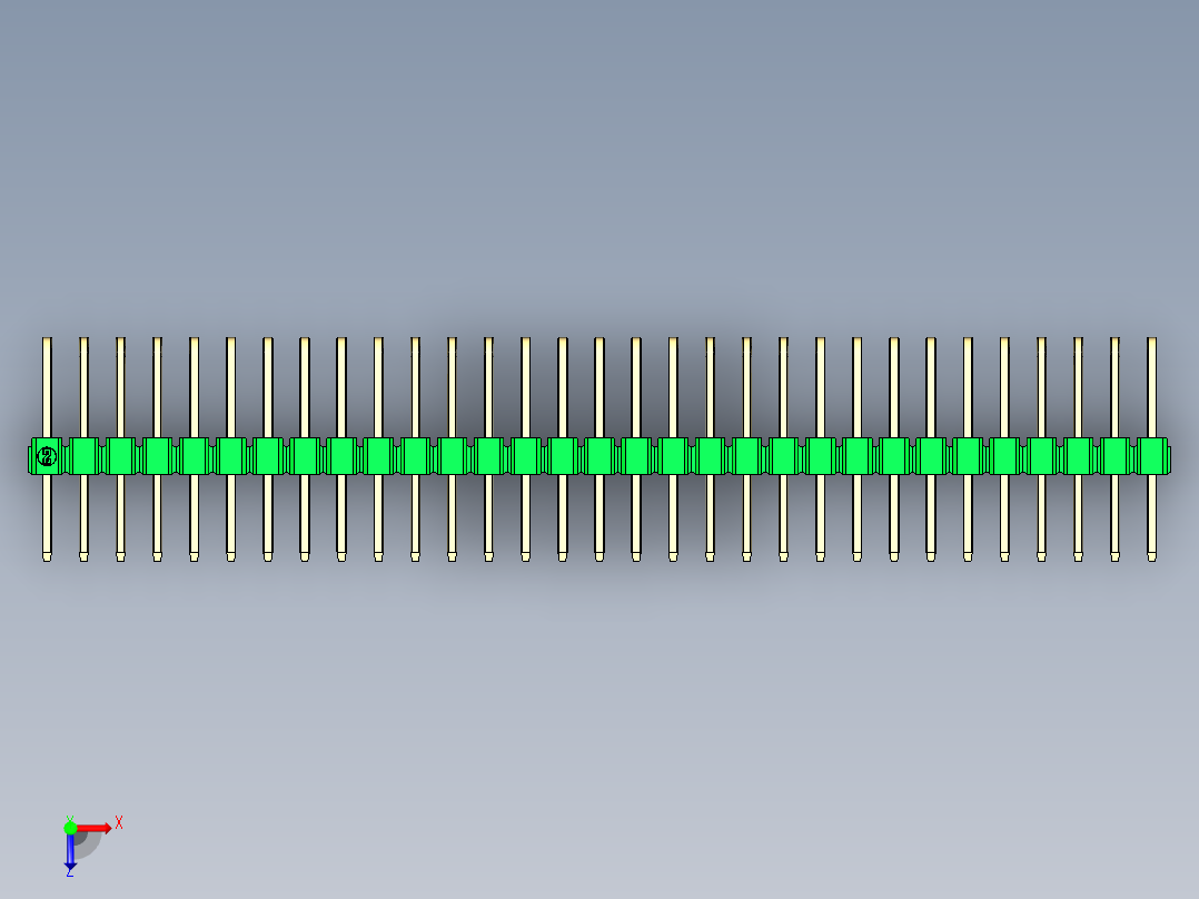 彩色公排针 100mil 2.54mm 系列-DS1022_green_3x31p_100mil_TypeD_rev1.0俯视图