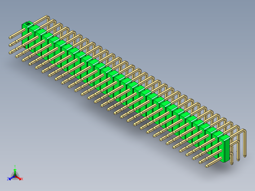 彩色公排针 100mil 2.54mm 系列-DS1022_green_3x31p_100mil_TypeD_rev1.0正等轴测图