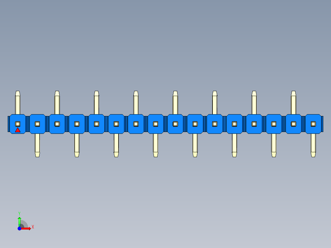 彩色公排针 100mil 2.54mm 系列-DS1022_blue_16p_100mil_Type_SMT_R1_rev1.0前视图