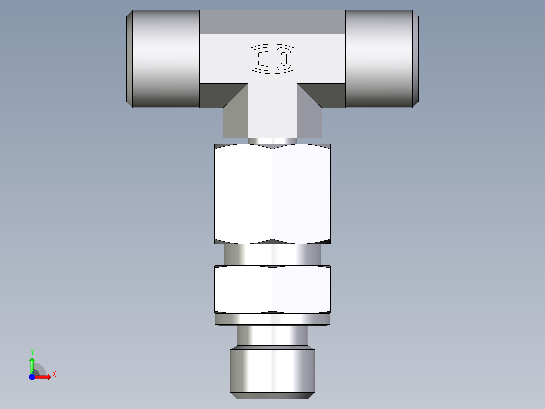 卡套式工业通用硬管接头EO_Assembled_adjustable_standpipe_branch_tee_EVT08SMOMD71前视图