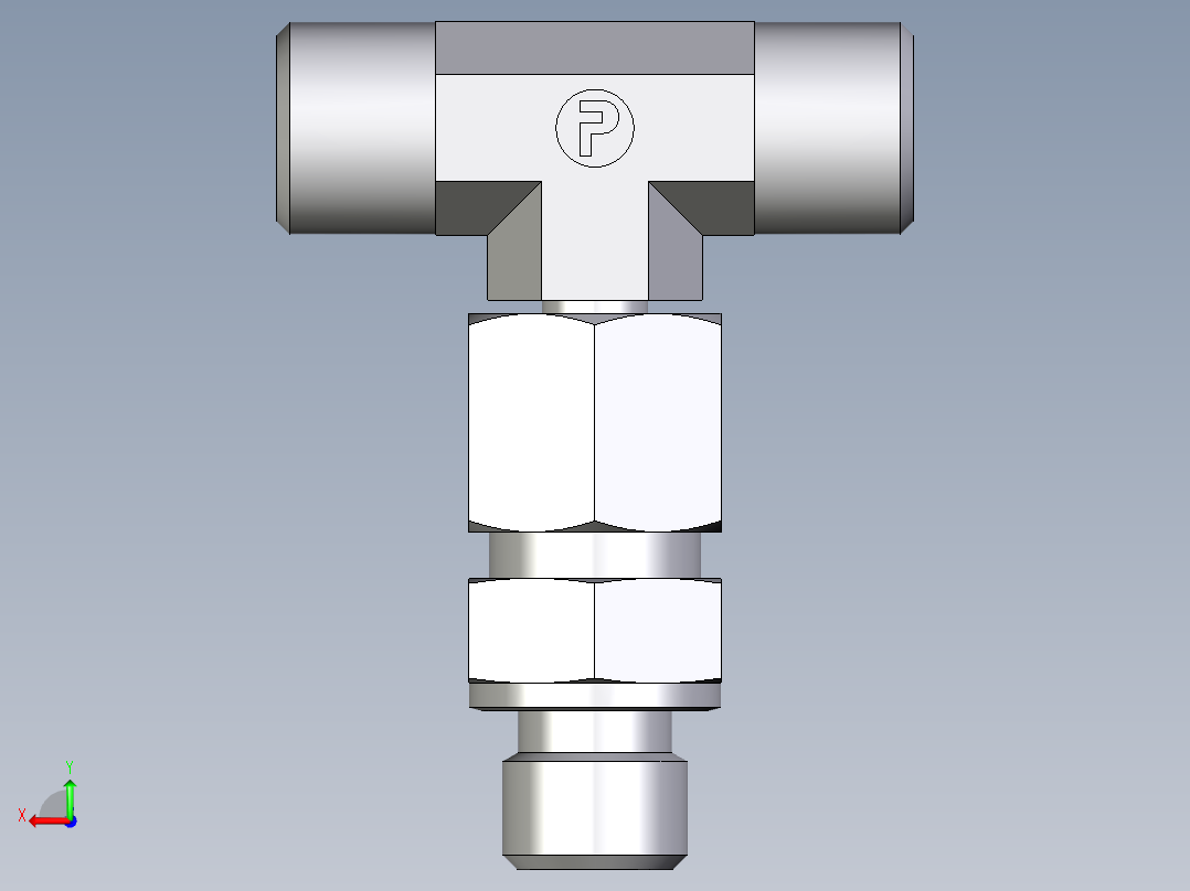 卡套式工业通用硬管接头EO_Assembled_adjustable_standpipe_branch_tee_EVT08SMOMD71后视图