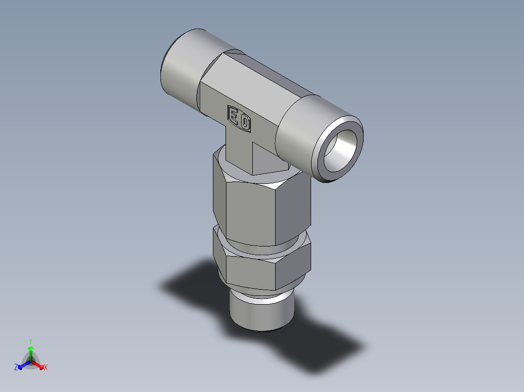 卡套式工业通用硬管接头EO_Assembled_adjustable_standpipe_branch_tee_EVT08SMOMD71正等轴测图