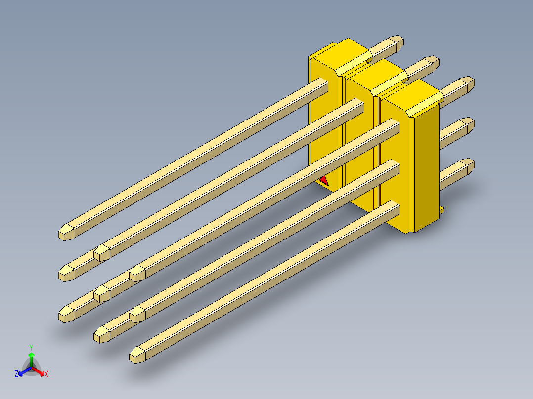彩色公头100mil（2.54mm）系列-DS1021_yellow_3x03p_100mil_Type19_rev1.0正等轴测图