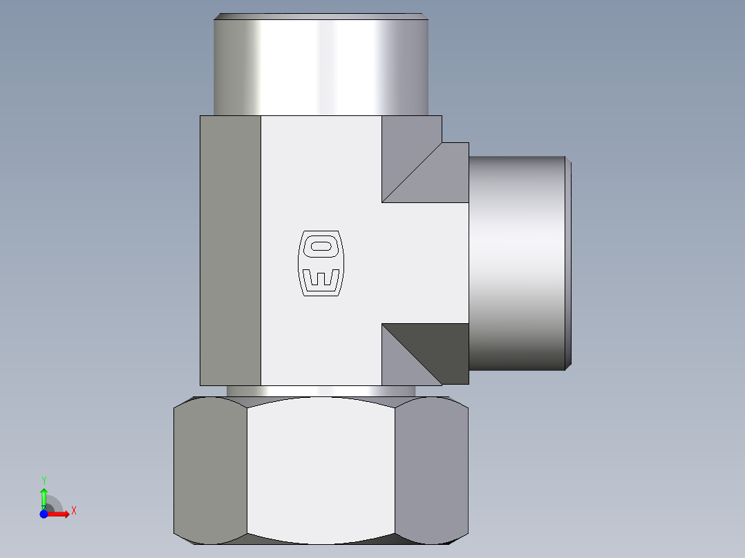 卡套式工业通用硬管接头EO_Swivel_nut_run_tee_EL30SOMD71前视图